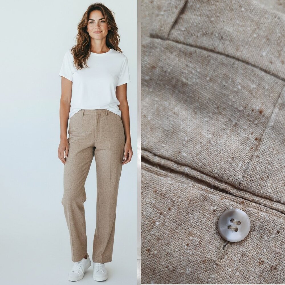 Vintage Beige/Tan High-Rise Straight Trousers